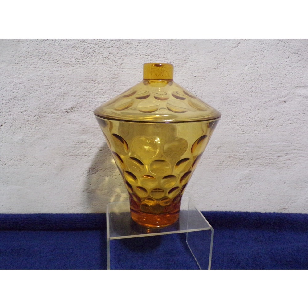 Vintage Hazel Atlas Amber Dimple Glass Candy Dish w/Lid